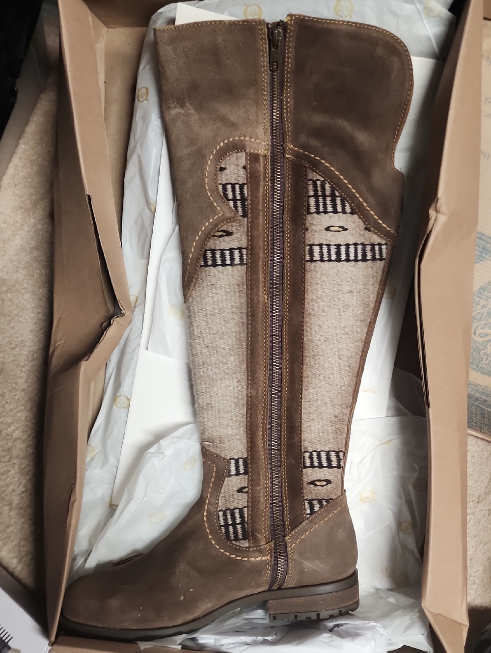 Knee-High Suede & Wool Combo Boots - Brown/Tan